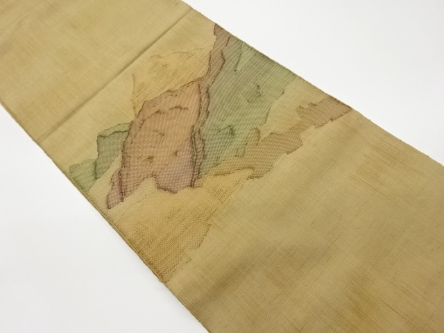 リサイクル　手織紬山並模様織出し名古屋帯